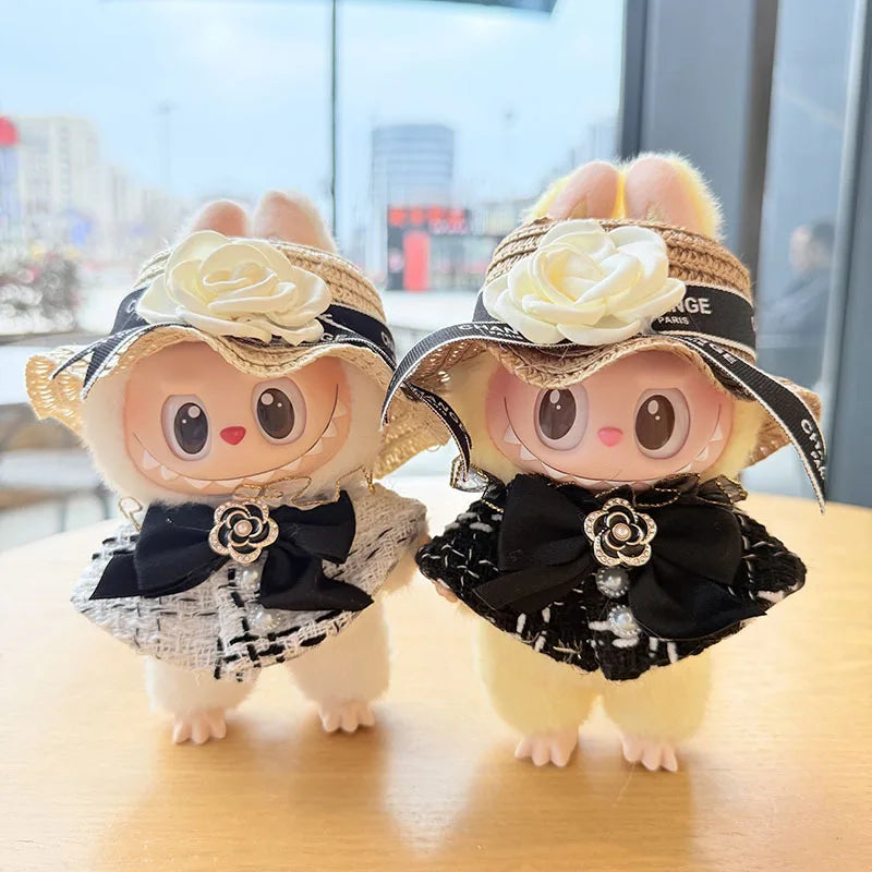 Labubu 17Cm Doll'S Clothes the Monster Outfit Accessories Clothing DIY Kids Gift Black Camellia Dress Shoes Hat Set FM14J
