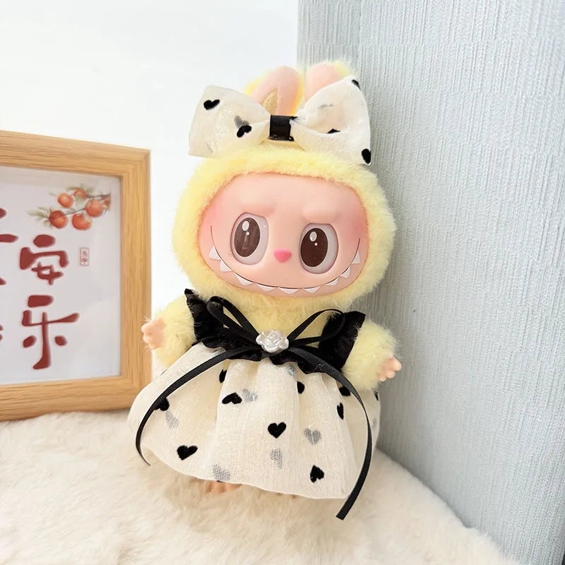 Labubu 17Cm Doll'S Clothes the Monster Outfit Accessories Clothing DIY Kids Gift Black Camellia Dress Shoes Hat Set FM14J
