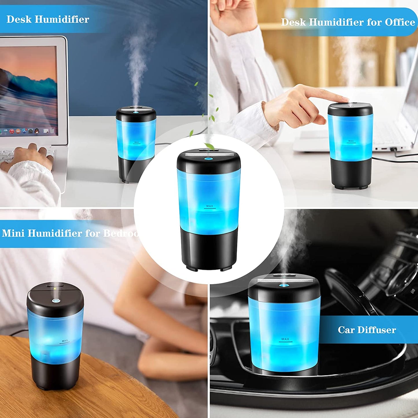Car Diffuser Desk Humidifier - 7 Color Car Diffusers for Essential Oils, Portable Travel Humidifier