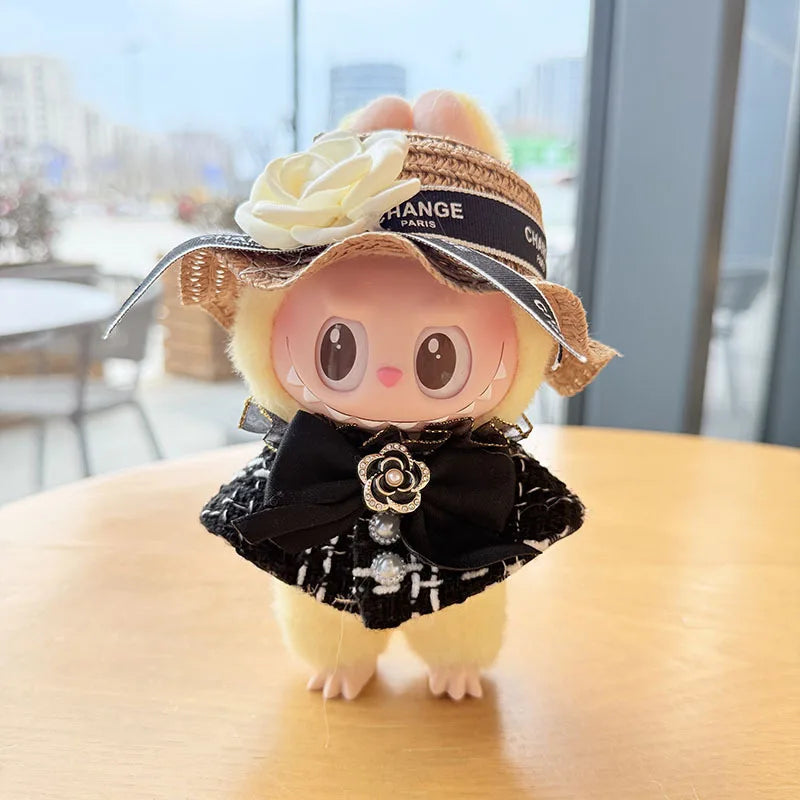 Labubu 17Cm Doll'S Clothes the Monster Outfit Accessories Clothing DIY Kids Gift Black Camellia Dress Shoes Hat Set FM14J