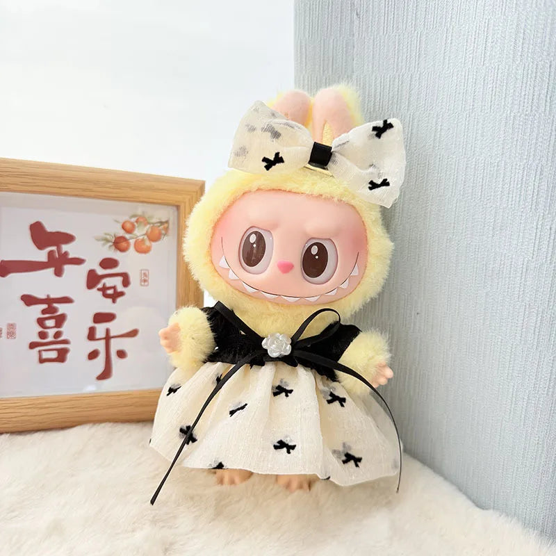 Labubu 17Cm Doll'S Clothes the Monster Outfit Accessories Clothing DIY Kids Gift Black Camellia Dress Shoes Hat Set FM14J
