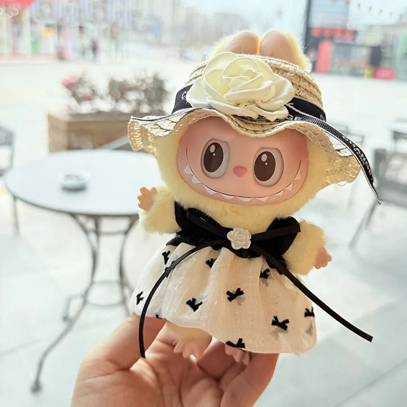 Labubu 17Cm Doll'S Clothes the Monster Outfit Accessories Clothing DIY Kids Gift Black Camellia Dress Shoes Hat Set FM14J