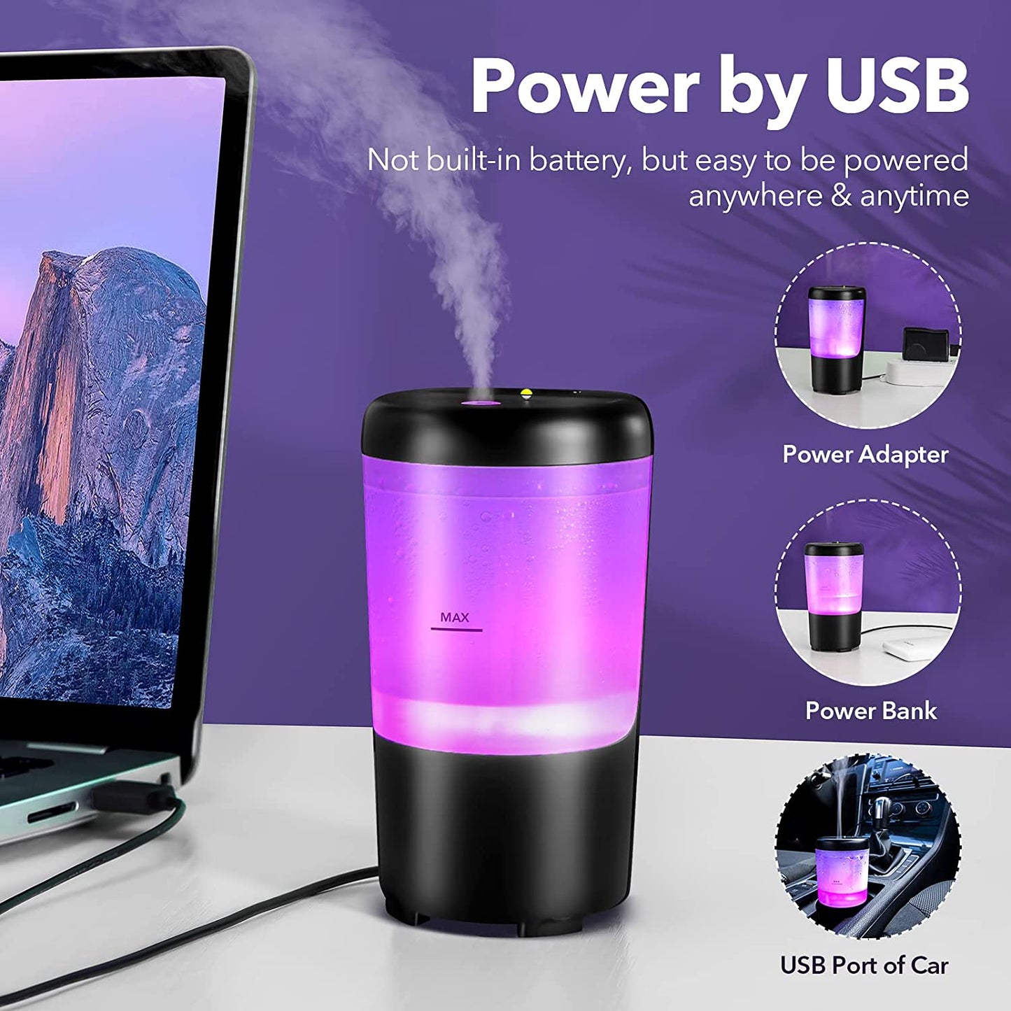Car Diffuser Desk Humidifier - 7 Color Car Diffusers for Essential Oils, Portable Travel Humidifier