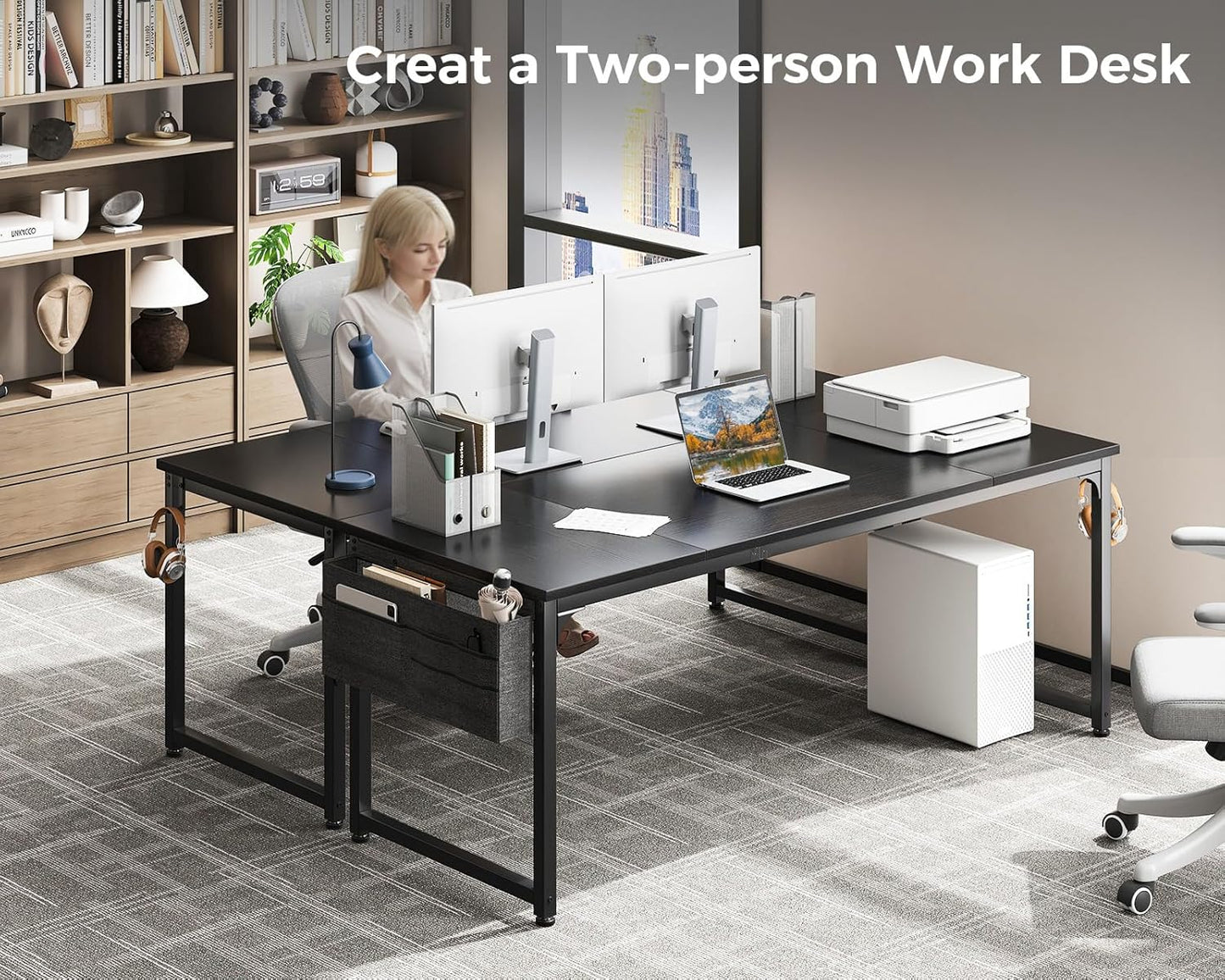 Computer Desk Large Office Desk, 63 Inch Gaming Desk with Storage, Modern PC Work Table with Headphone Hook for Home Office, Splice Board, Black