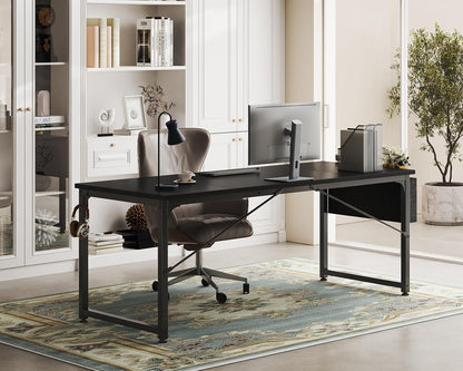Computer Desk Large Office Desk, 63 Inch Gaming Desk with Storage, Modern PC Work Table with Headphone Hook for Home Office, Splice Board, Black