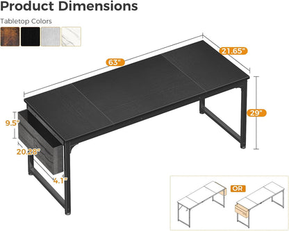Computer Desk Large Office Desk, 63 Inch Gaming Desk with Storage, Modern PC Work Table with Headphone Hook for Home Office, Splice Board, Black