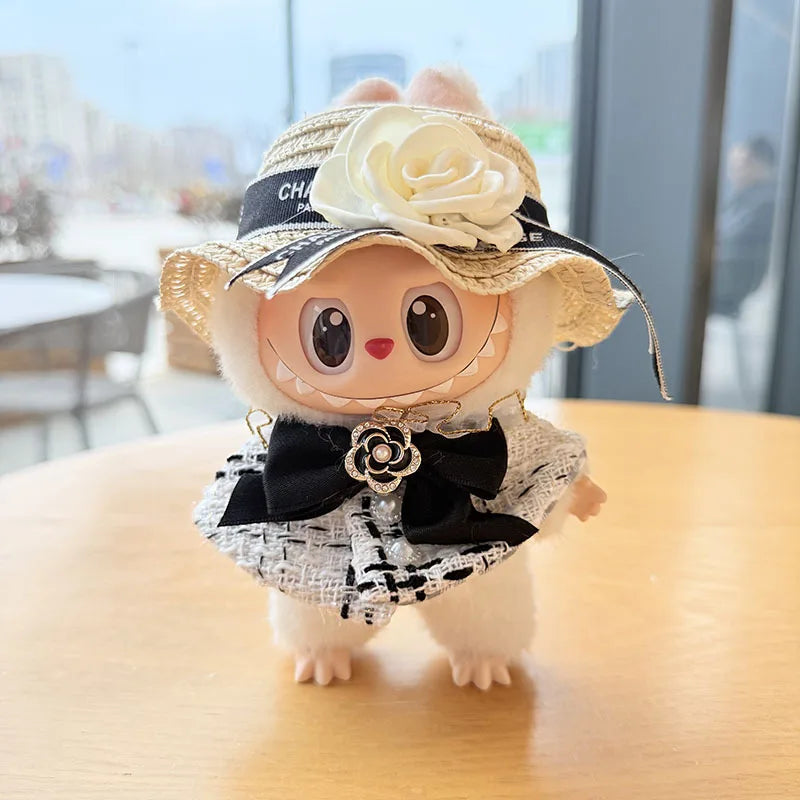Labubu 17Cm Doll'S Clothes the Monster Outfit Accessories Clothing DIY Kids Gift Black Camellia Dress Shoes Hat Set FM14J