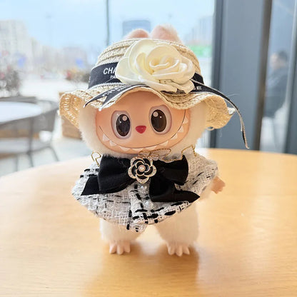 Labubu 17Cm Doll'S Clothes the Monster Outfit Accessories Clothing DIY Kids Gift Black Camellia Dress Shoes Hat Set FM14J