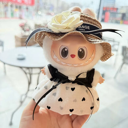 Labubu 17Cm Doll'S Clothes the Monster Outfit Accessories Clothing DIY Kids Gift Black Camellia Dress Shoes Hat Set FM14J