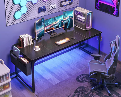 Computer Desk Large Office Desk, 63 Inch Gaming Desk with Storage, Modern PC Work Table with Headphone Hook for Home Office, Splice Board, Black