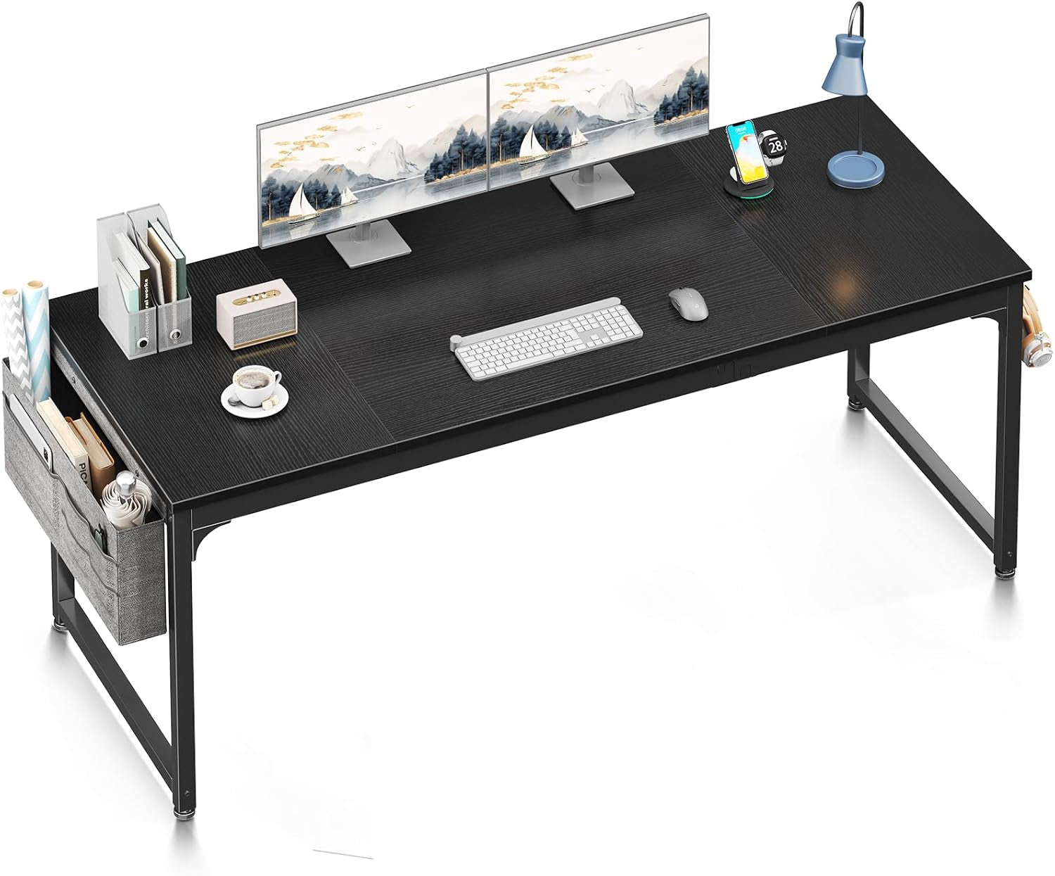 Computer Desk Large Office Desk, 63 Inch Gaming Desk with Storage, Modern PC Work Table with Headphone Hook for Home Office, Splice Board, Black