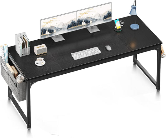 Computer Desk Large Office Desk, 63 Inch Gaming Desk with Storage, Modern PC Work Table with Headphone Hook for Home Office, Splice Board, Black