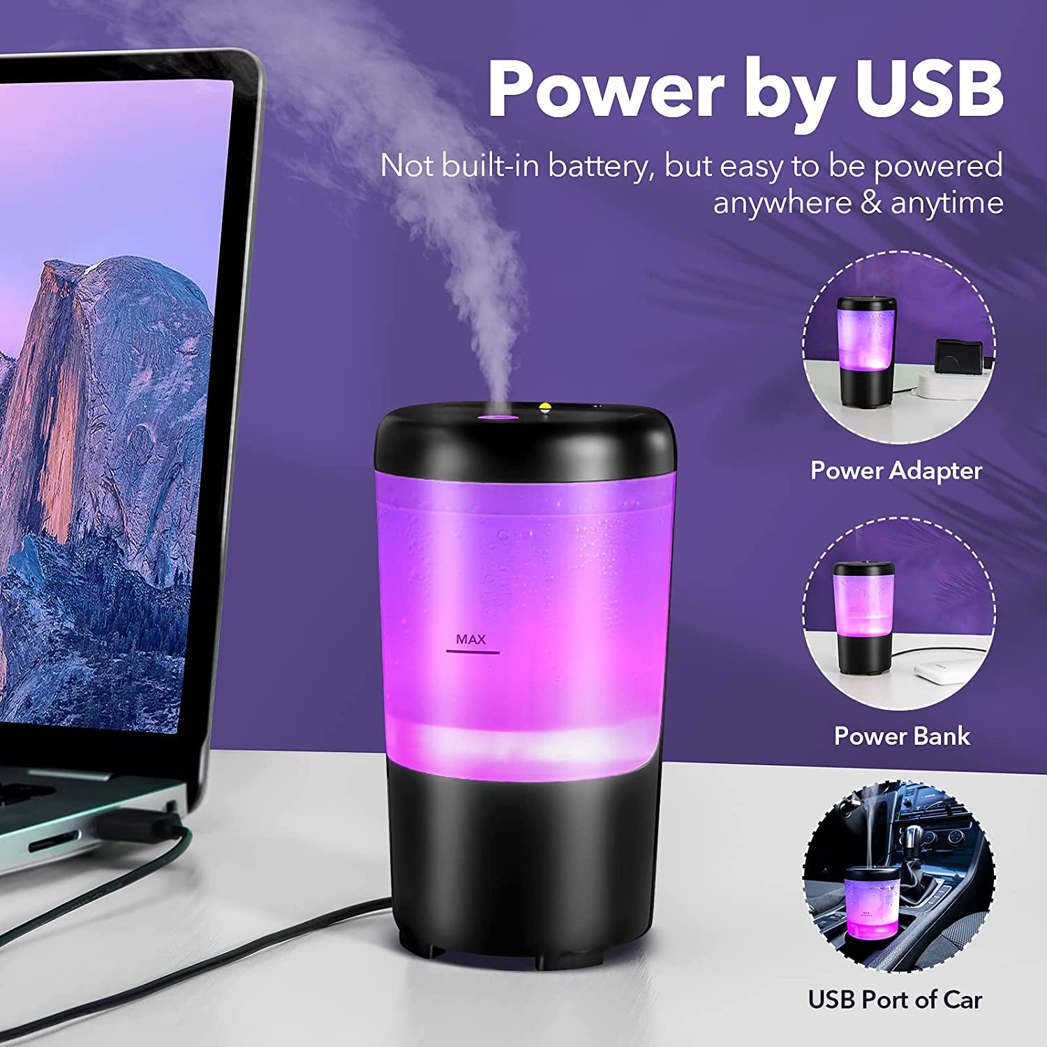 Car Diffuser Desk Humidifier - 7 Color Car Diffusers for Essential Oils, Portable Travel Humidifier